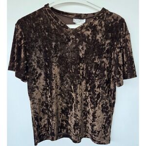 Vintage Origins Brown Velvet V Neck T-shirt W Sz S Gothic Whimsy Y2K Festive